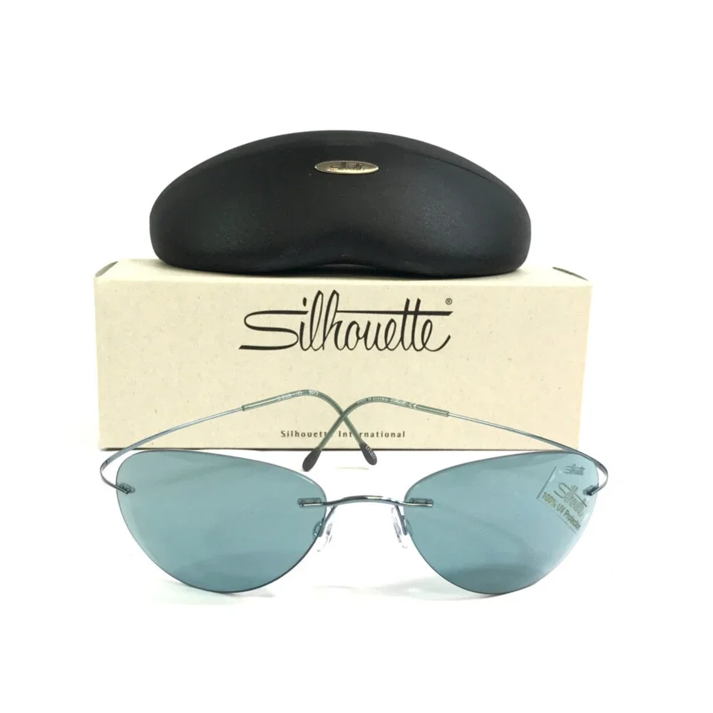 Silhouette Sunglasses M8568 /45 6075 Blue Rimless Frames with Light Blue Lenses